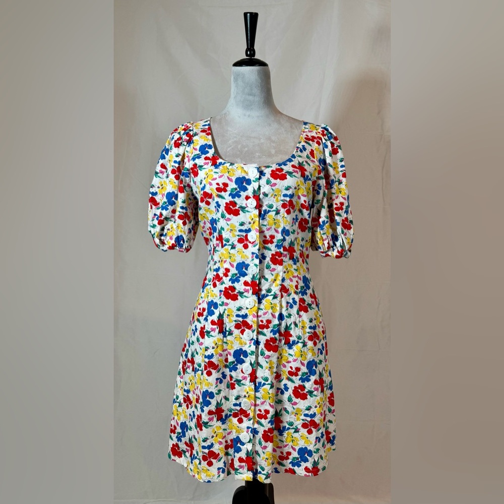 EUC Rixo x Target Women’s Floral Button Up Mini Dress Puff Sleeves Size 6